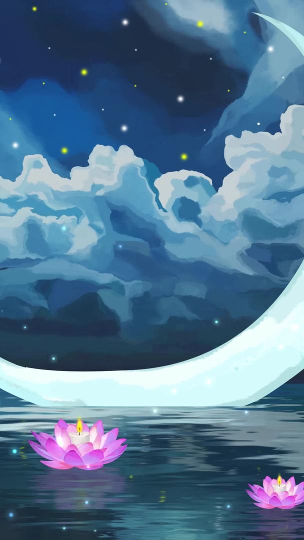 安静湖面唯美动态月亮夜景视频背景视频的预览图