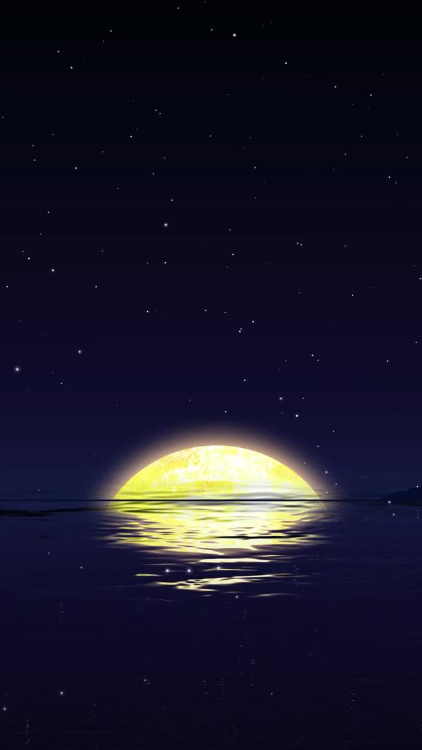 唯美动态夜景月亮升起湖面倒影背景视频视频的预览图