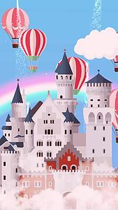 动态云端城堡热气球飘动背景视频视频的预览图