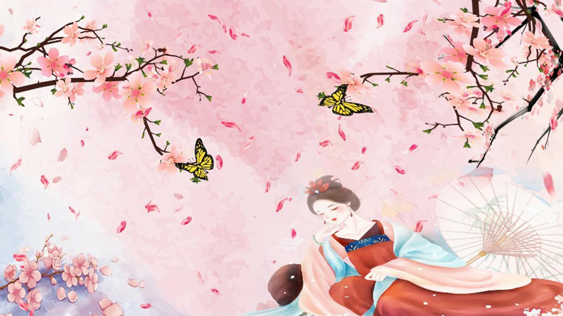 水墨汉服睡美人中国风背景视频的预览图