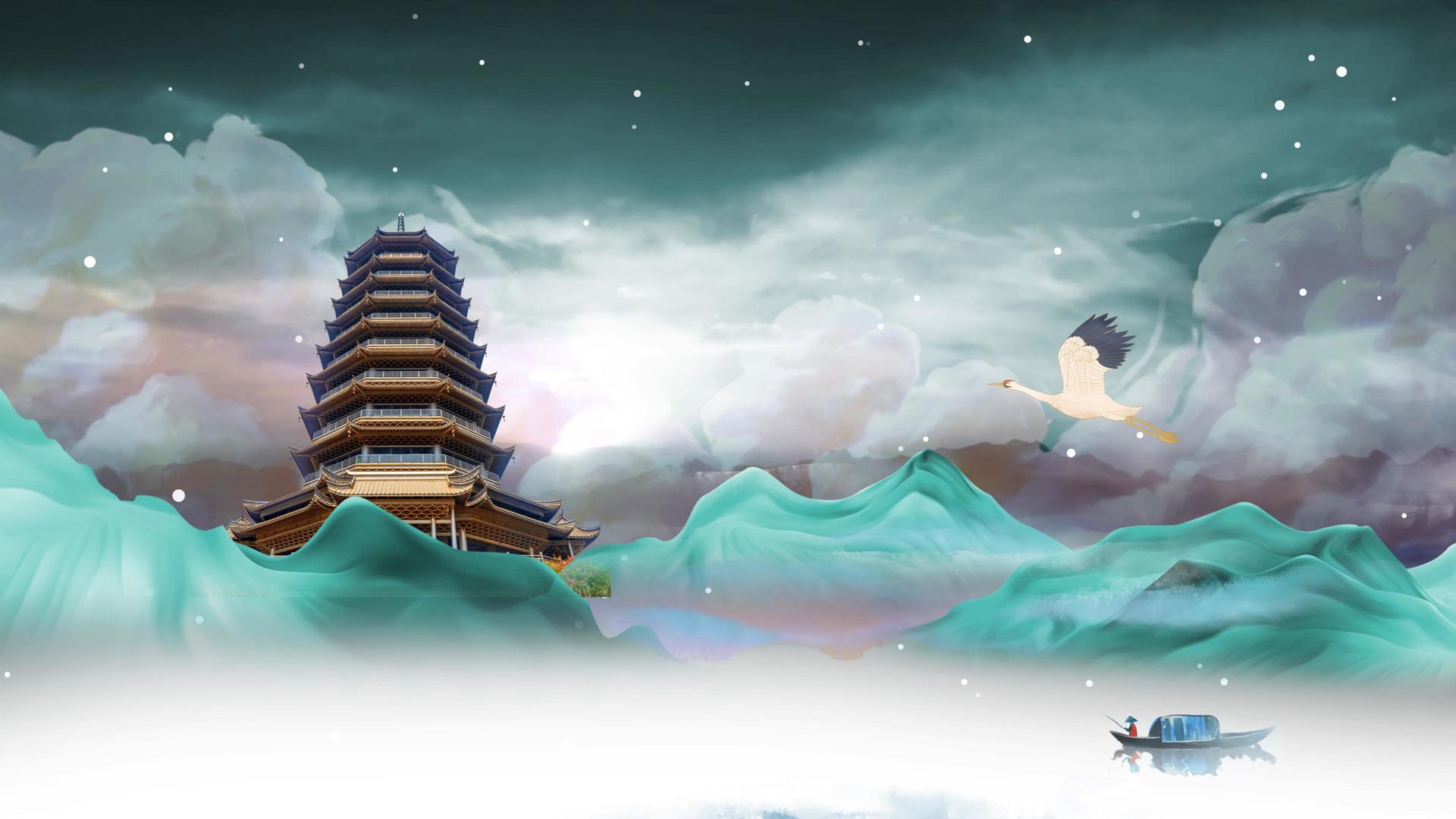 4K中国风重阳节山水意境背景视频视频的预览图