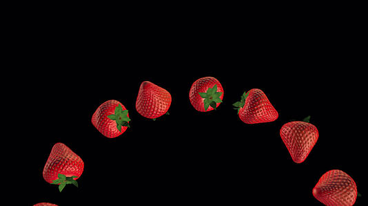 草莓彩虹垂直旋转木马它们起起落落3D动画运动选择性焦点背景模糊它阿尔法通道没有背景视频的预览图