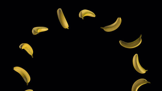 香蕉彩虹垂直旋转木马它们起起落落3D动画运动选择性焦点背景模糊它阿尔法通道没有背景视频的预览图