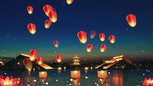 4K中国风中元节祈福孔明灯背景视频视频的预览图