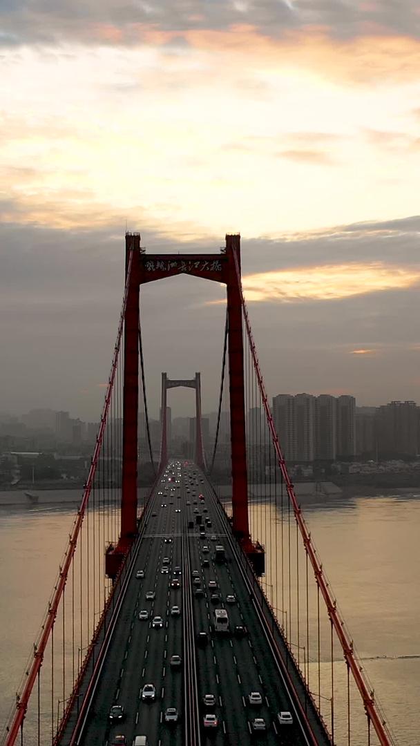 鹦鹉洲长江大桥交通大桥清晨在桥中航拍视频的预览图