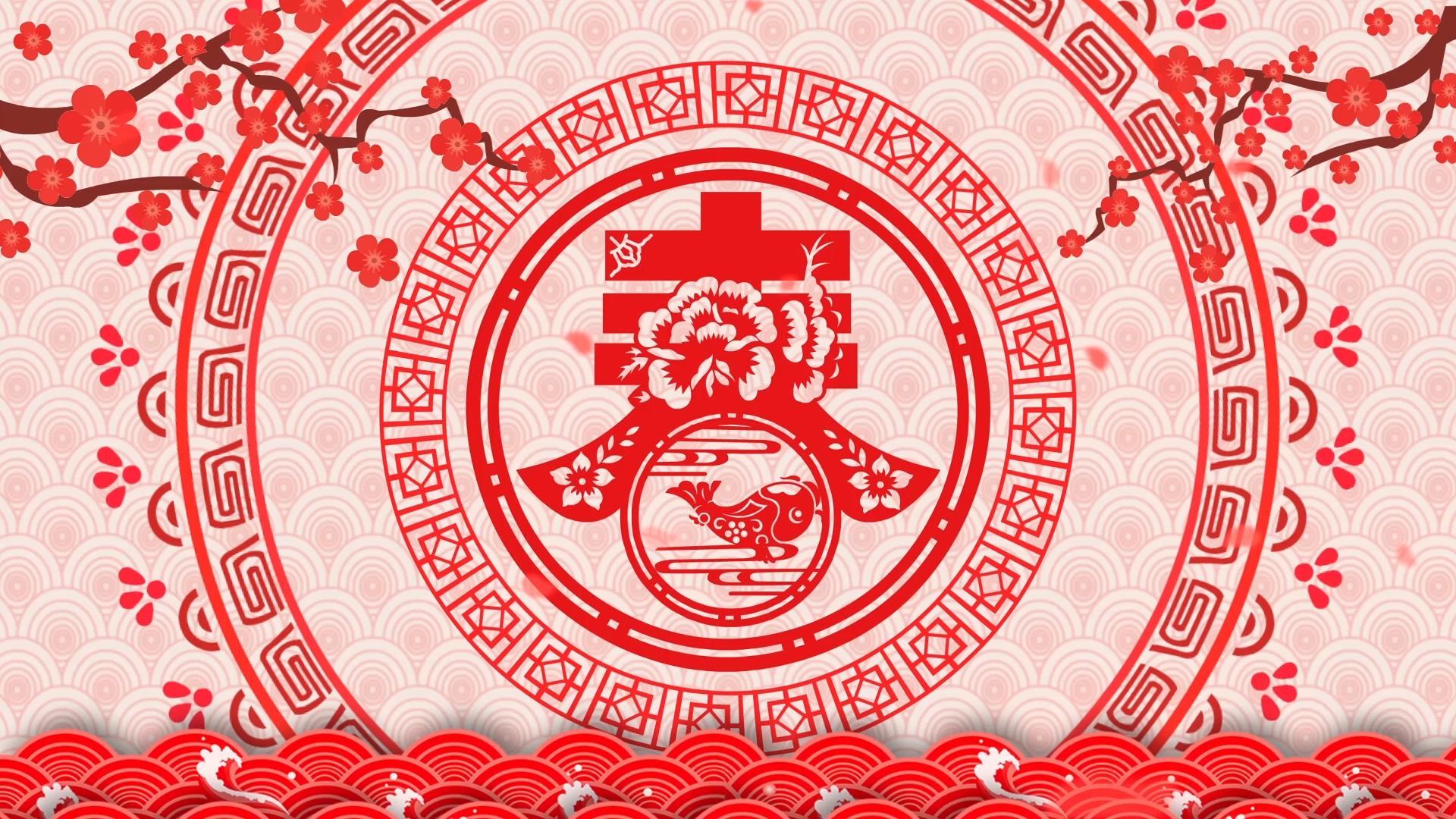 中国风剪纸春节舞台背景视频的预览图