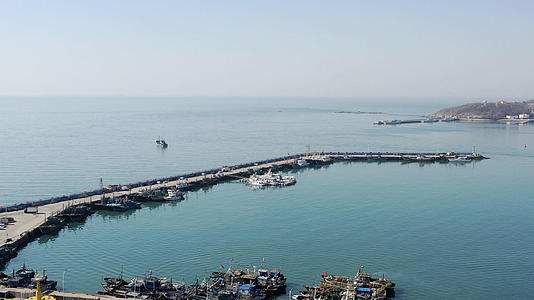 青岛海滨风光渔港码头航拍4K视频视频的预览图
