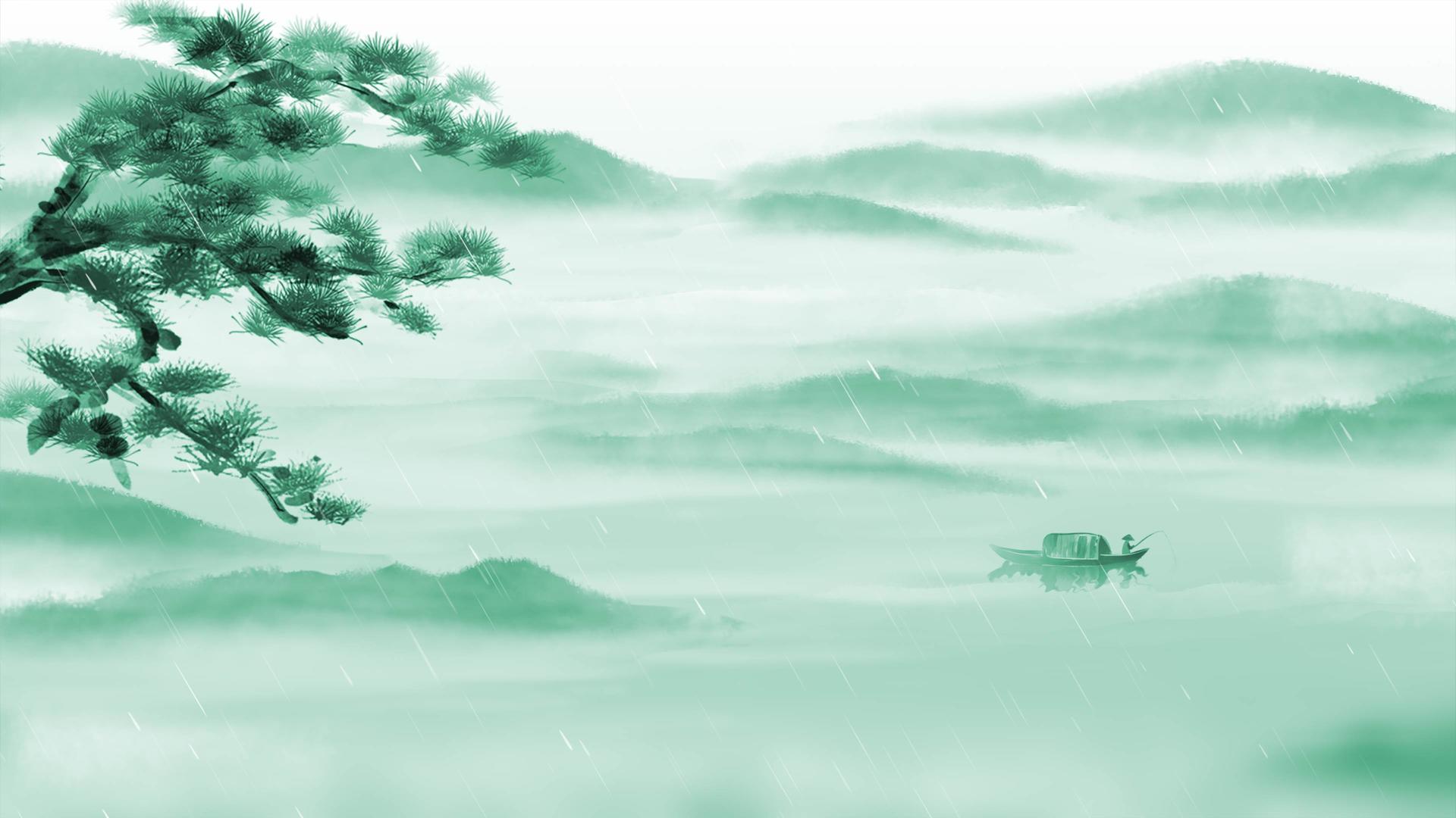 淡雅绿松朦胧远山细雨清明节背景视频的预览图