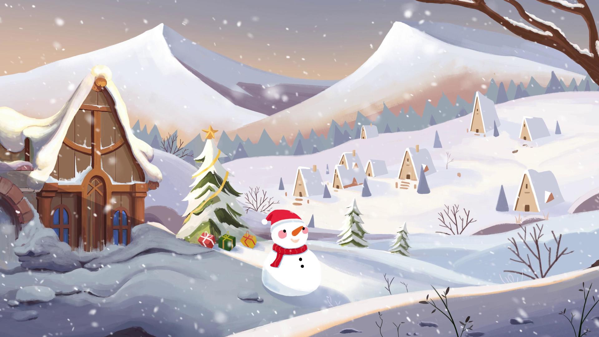 冬天堆雪人下雪雪景背景视频视频的预览图