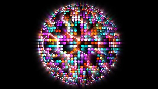 关于球可视化的六边长征技术如球目视波数字表面背景、动画抽象彩虹照明和射线粒子模式波形振动视频的预览图