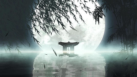 复古中国风唯美水月倒影背景视频的预览图