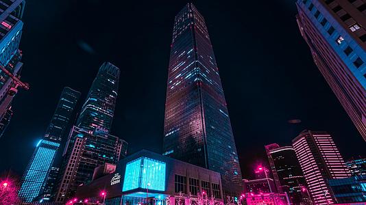 8K大气延时北京国贸商务建筑赛博朋克城市夜景视频的预览图