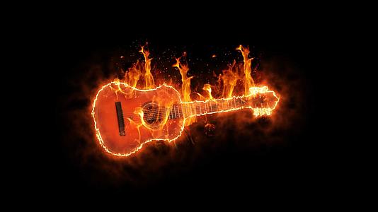 火吉他燃烧摇滚音乐背景视频素材视频的预览图