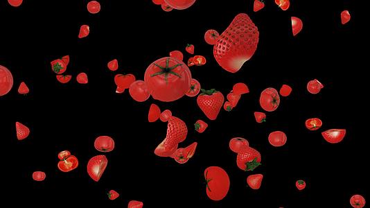 西红柿草莓水果旋转飞入动画视频的预览图
