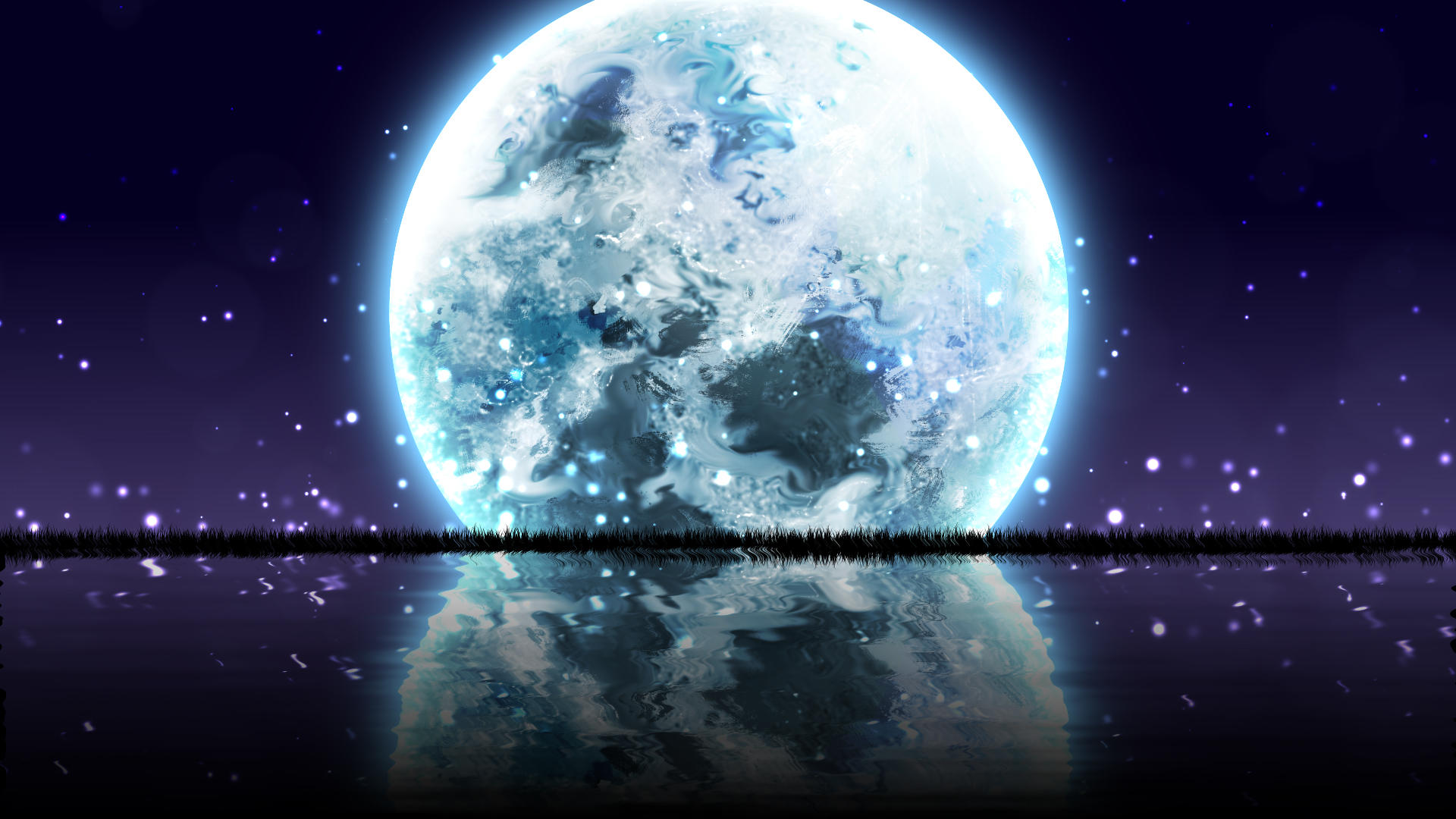 唯美星空蓝月舞台背景视频的预览图
