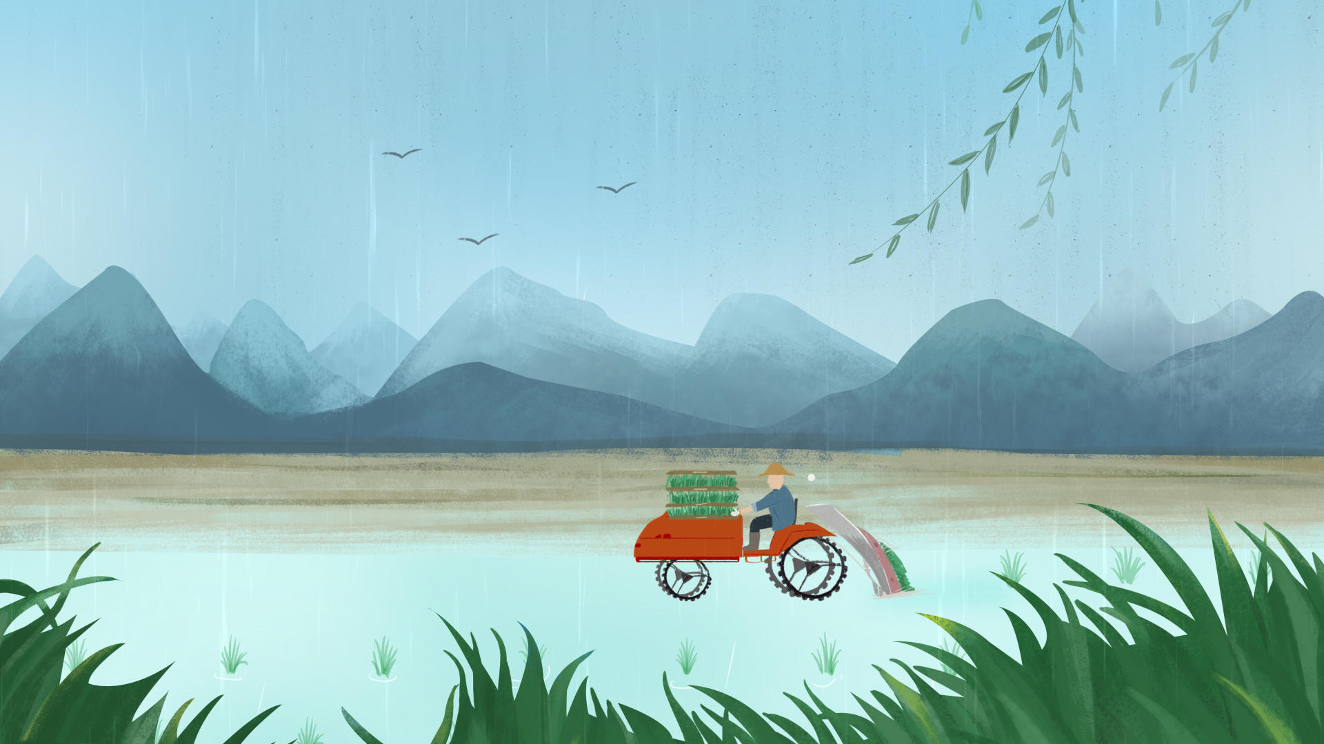 雨天春夏季节农村劳动动态背景视频的预览图