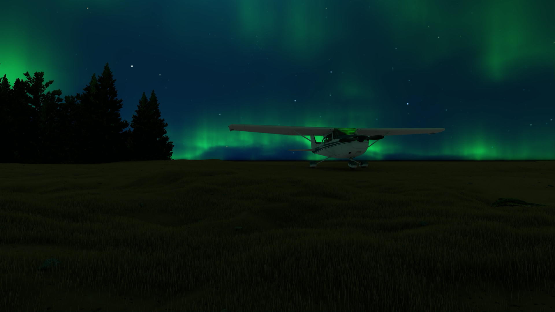 小飞机在草地上北极光3d视频的预览图