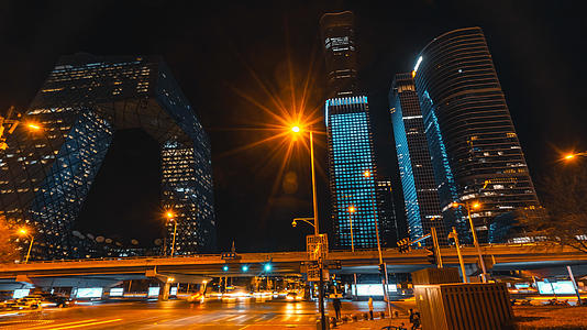 8K移动延时北京震撼国贸核心商务建筑城市繁华夜景视频的预览图