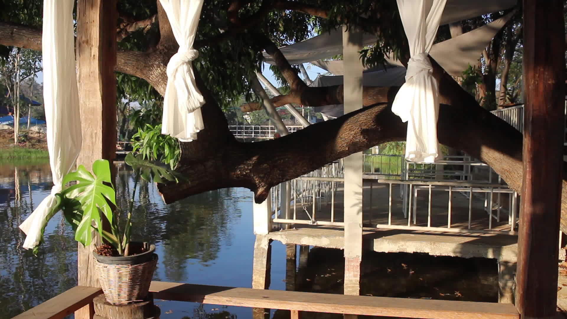 咖啡馆的座位在天然水池中视频的预览图
