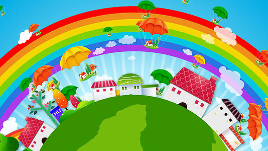 舞台晚会背景卡通彩虹地球可爱的家园视频的预览图