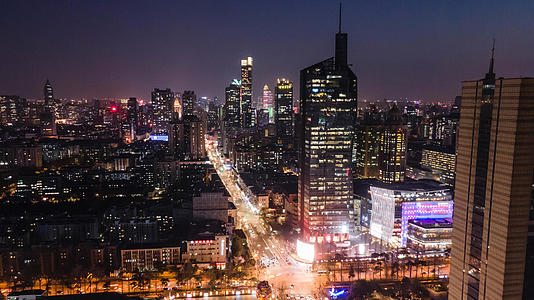 4K航拍南京地标江苏电视总台新街口夜景延时摄影视频的预览图