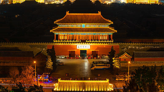 8K震撼延时北京故宫紫禁城城市夜景车流视频的预览图