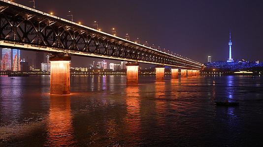 城市地标建筑长江江景夜景灯光桥梁道路4k素材视频的预览图