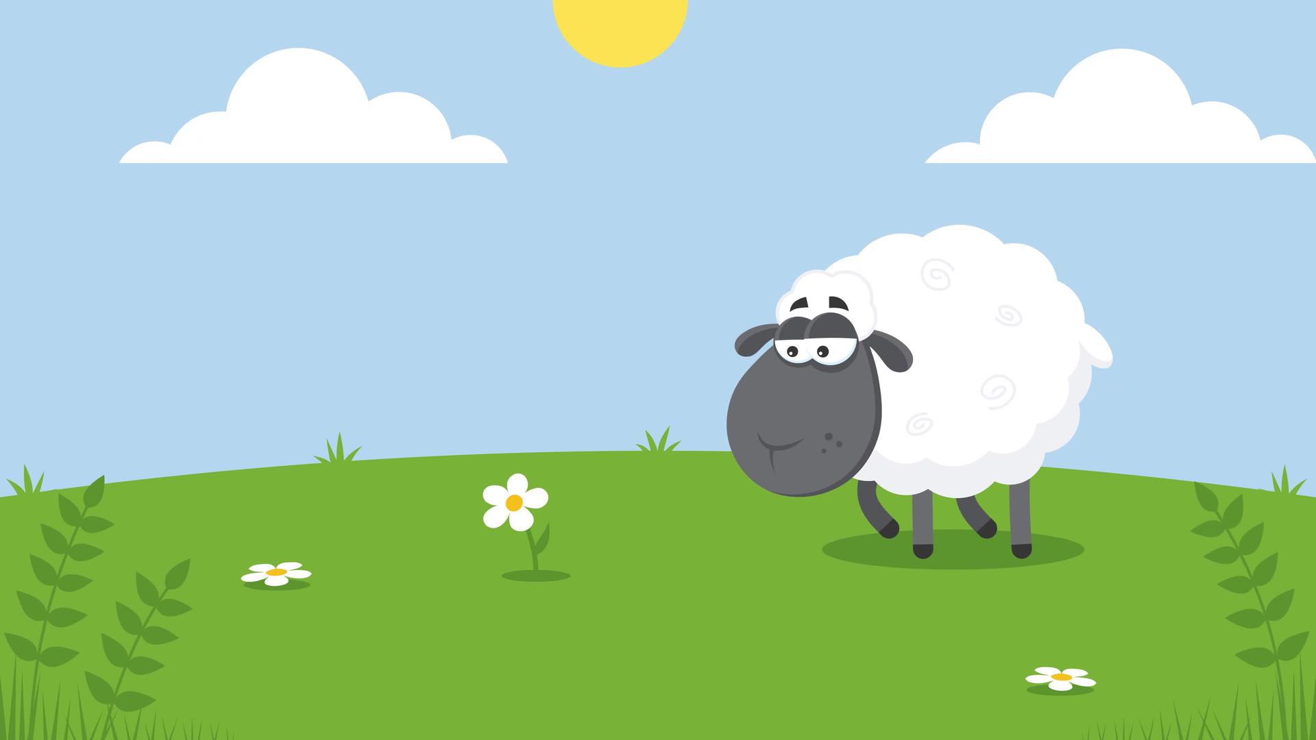 甜美的黑羊吃花的卡通人物视频的预览图