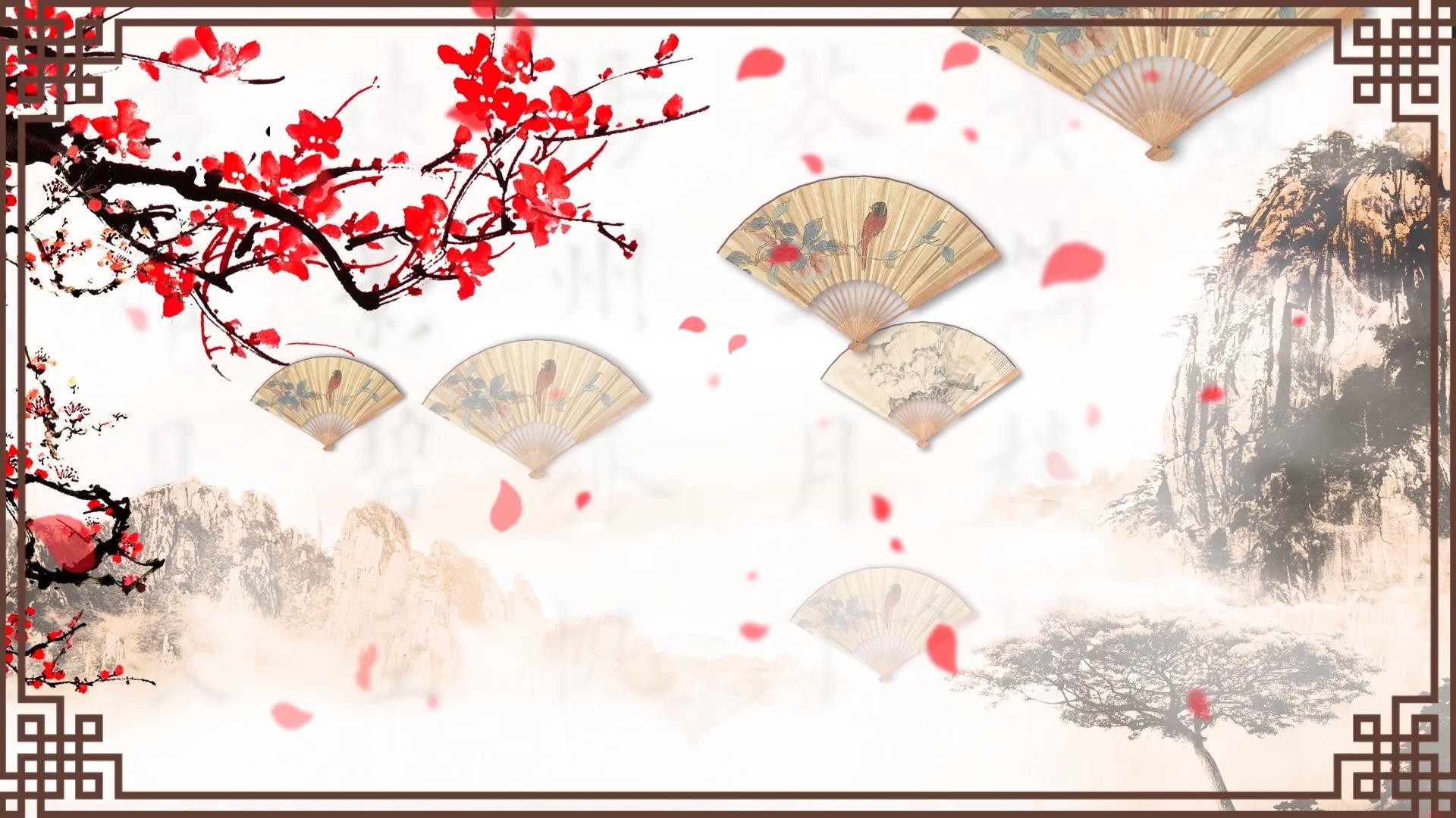 扇子上升花瓣中国风背景视频的预览图