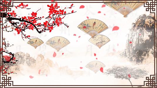 扇子上升花瓣中国风背景视频的预览图
