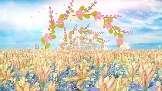 清新动态唯美花海粒子花朵飘动花环穿梭背景视频视频的预览图