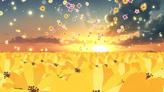 黄色唯美动态花海大气花朵散发背景视频素材视频的预览图