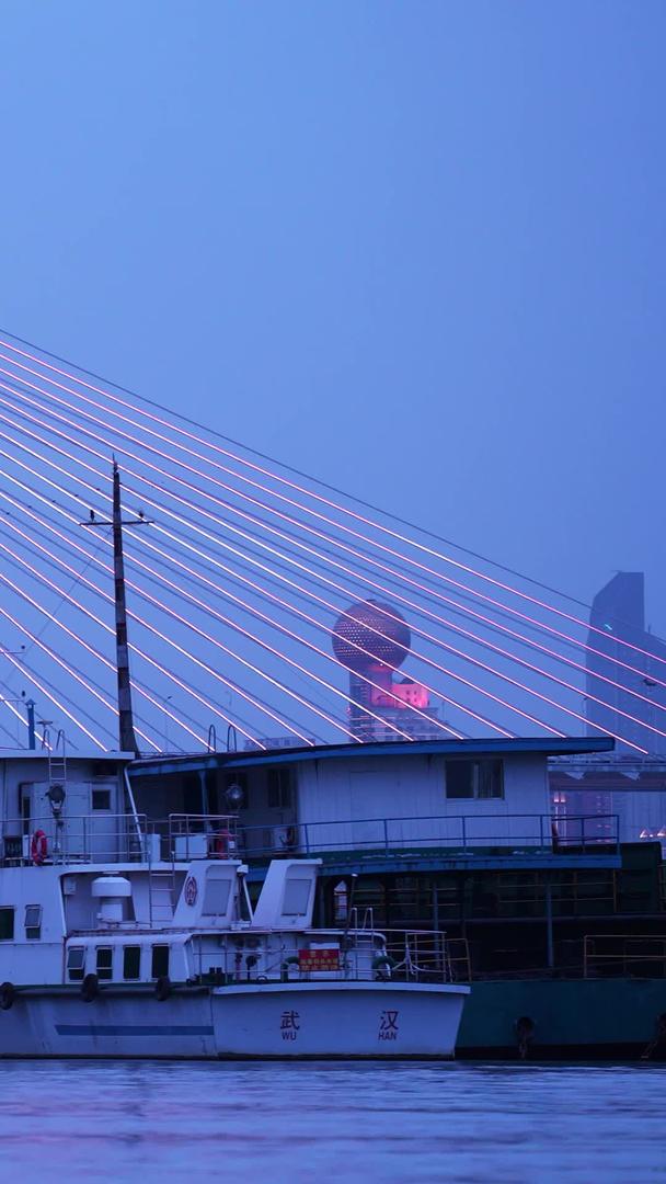 材料慢镜头升级拍摄城市物流长江轮渡码头江景桥夜景视频的预览图