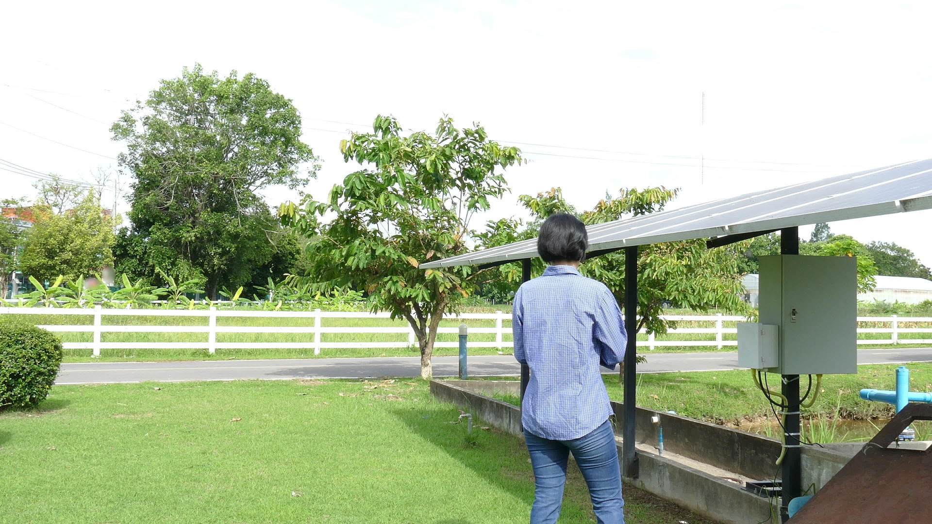 农民使用平板电脑监控太阳能电池视频的预览图