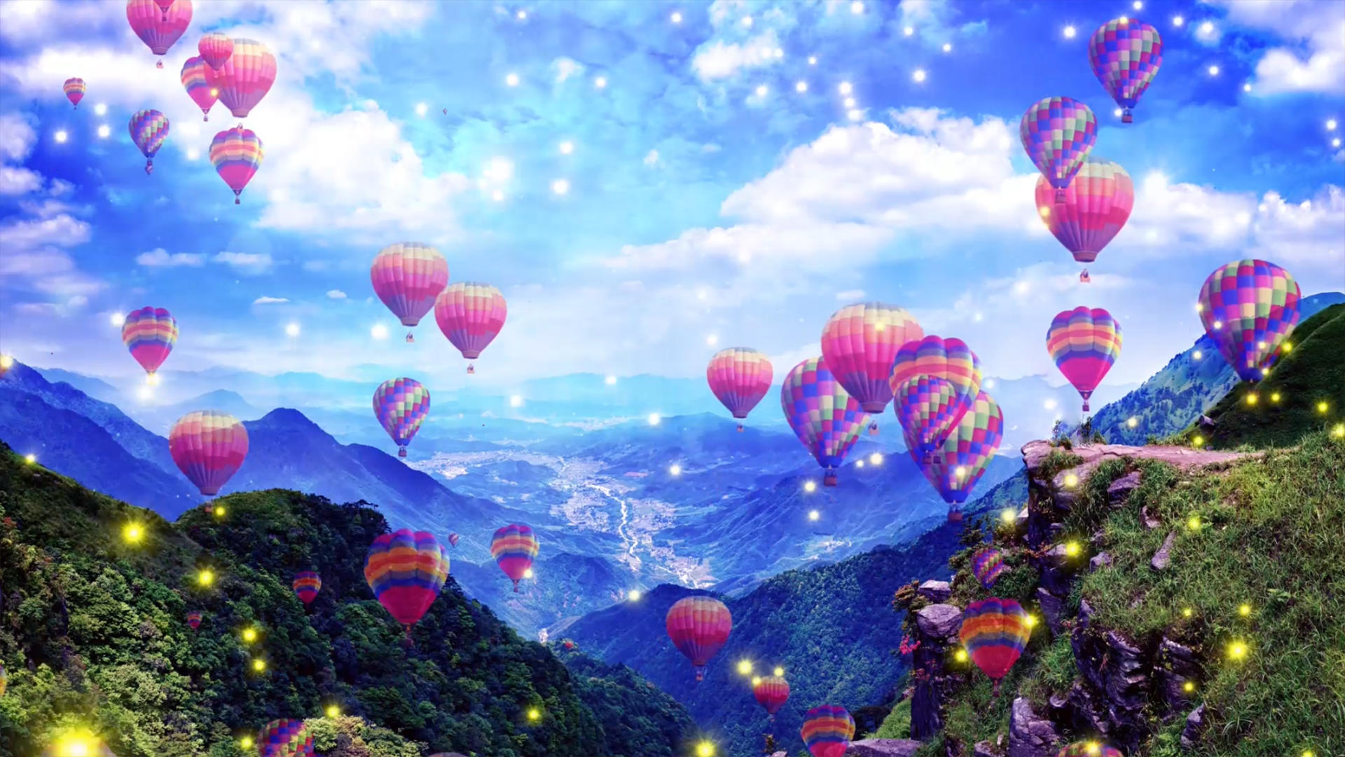 山河热气球粒子合成背景视频的预览图