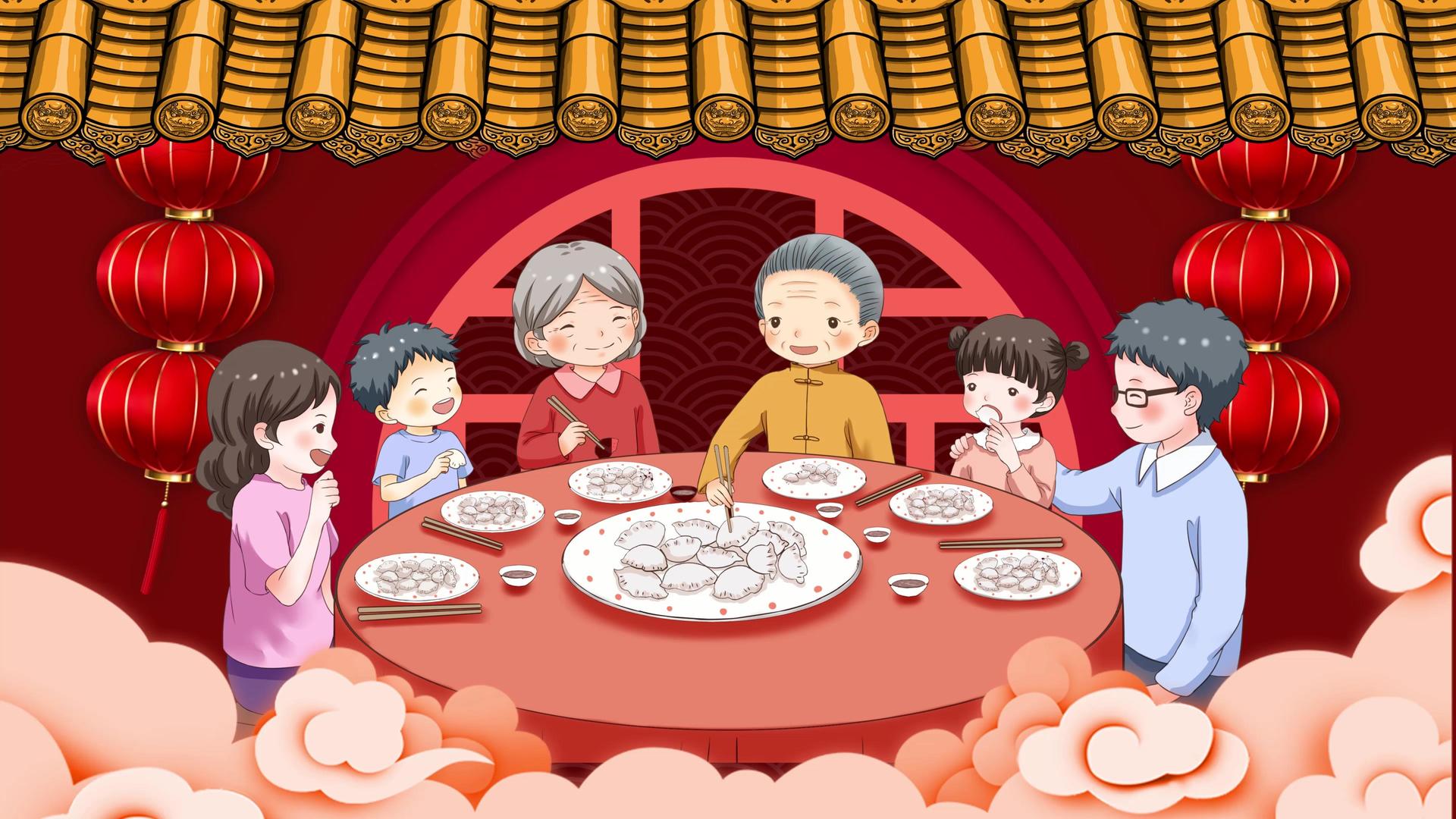 4K冬至新年春节团圆吃饺子背景视频视频的预览图