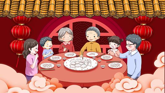 4K冬至新年春节团圆吃饺子背景视频视频的预览图