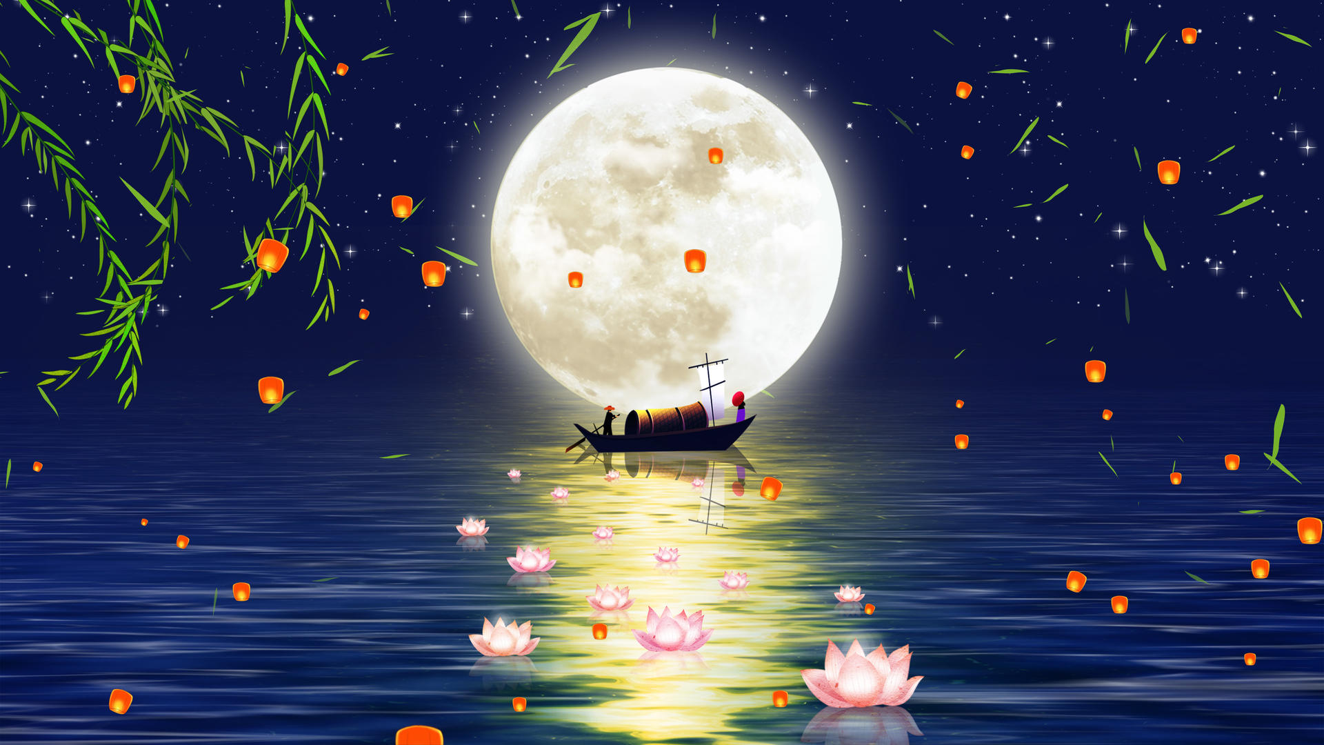 中元节唯美夜景动态背景视频视频的预览图