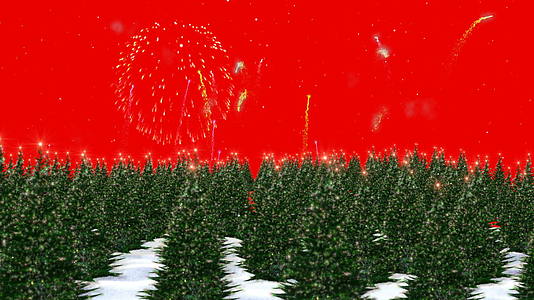 圣诞节树反对五颜六色的烟花表演反对红色视频的预览图