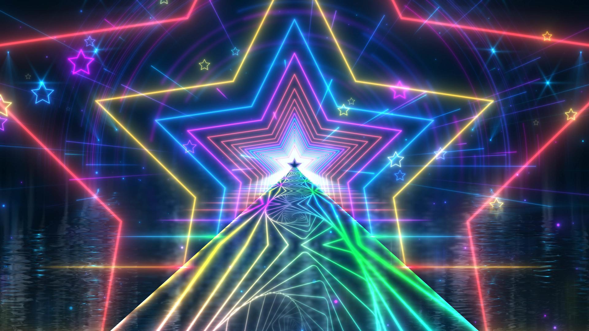 酷炫动感的霓虹灯动态图形五角星环舞背景舞街舞背景视频的预览图