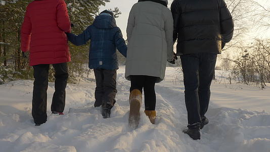 一家人在雪林里走来走去视频的预览图