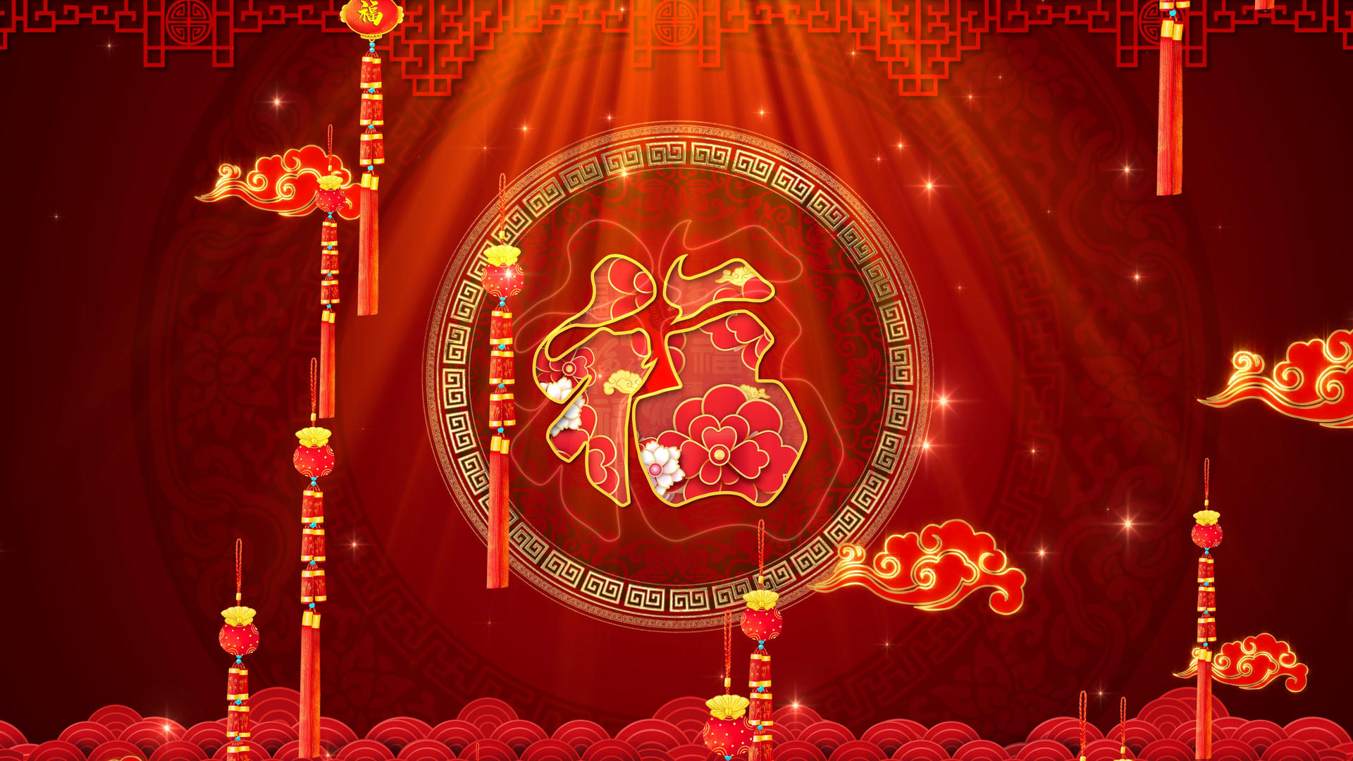 4K喜庆红色中国风光效粒子背景视频的预览图