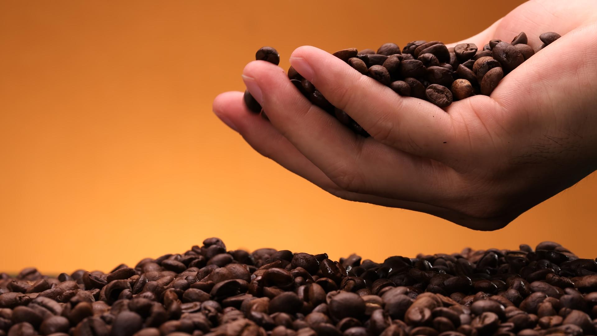 咖啡豆在手指尖滑落视频的预览图