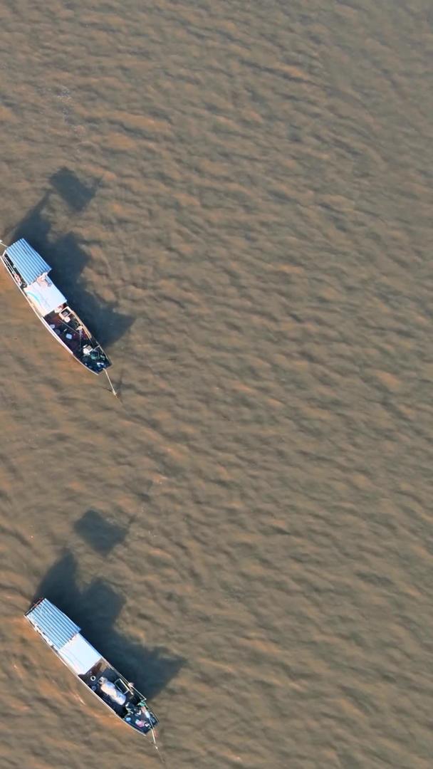 航拍温暖阳光钱塘江上的成群船只视频的预览图