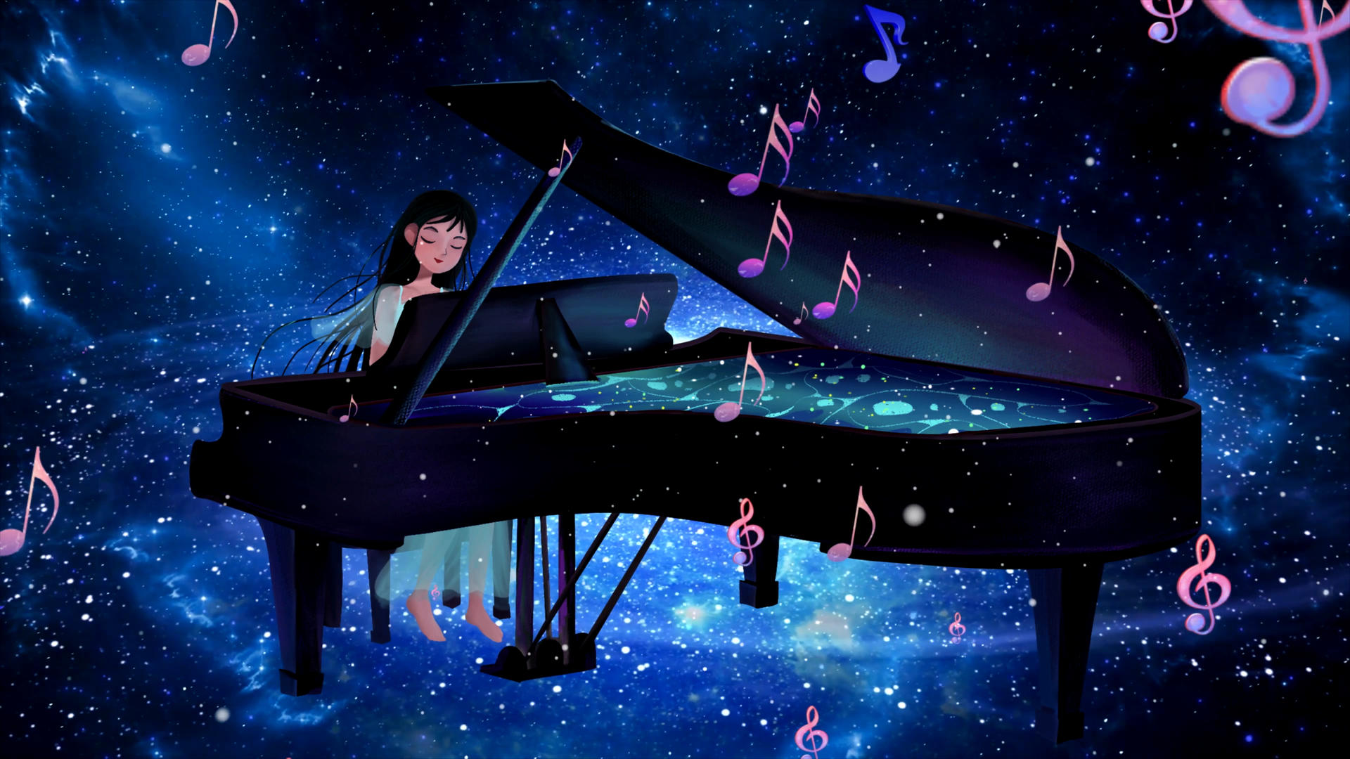 4K唯美星空钢琴弹奏舞台背景视频视频的预览图