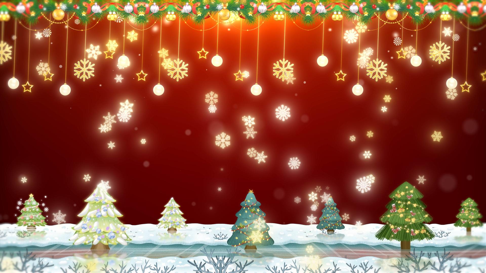 炫酷的红色圣诞雪花飘落圣诞吊坠背景视频的预览图