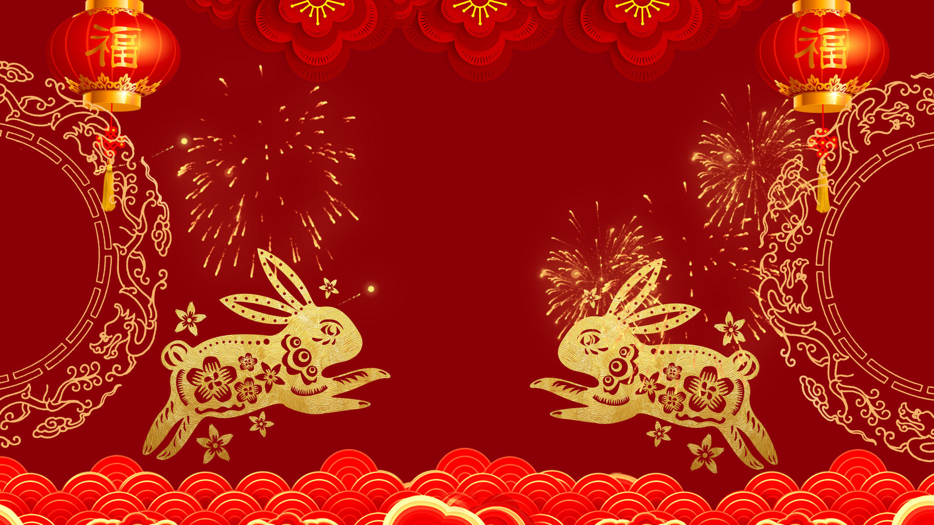 4K喜庆兔年新年动态视频背景视频的预览图