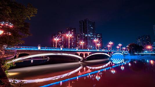 8K成都网红景点九眼桥彩虹桥夜景延时视频的预览图