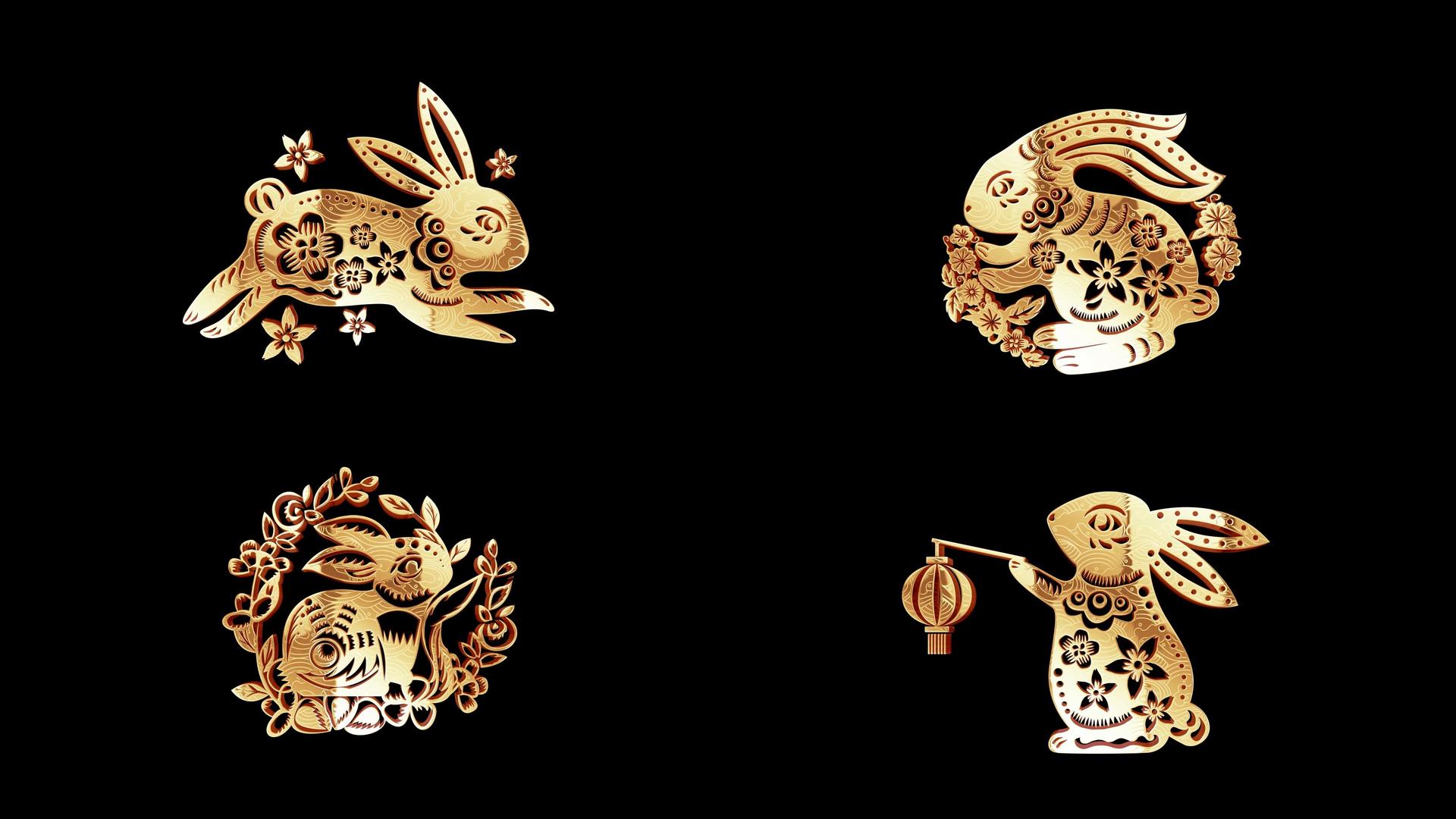 中国风兔年4K金色通道元素视频的预览图