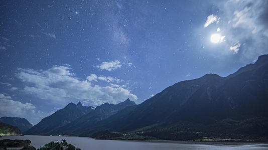 8k延时西藏然乌湖夜景银河月亮素材视频的预览图